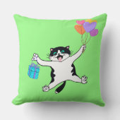 ピローよくはしゃぐペア猫装飾明るい緑 クッション (正面)