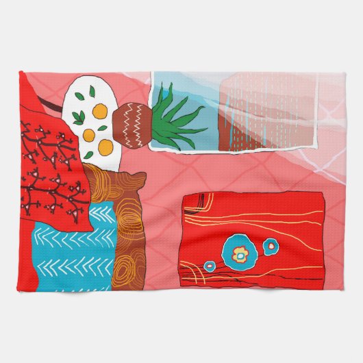 ピローインスパイアアロエオレンジのマティスレッドルーム キッチンタオル (横)