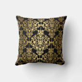 ピローエレガントブラック金ゴールドダマスクフローラ クッション (裏面)