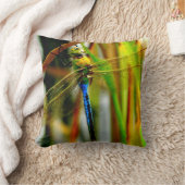 ピローグリーンとティール(緑がかった色)ブルートンボ、グリーンアイ クッション (ブランケット)