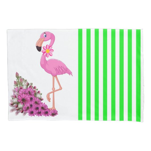 ピローケースグリーンストライプフローラ 枕カバー (正面)