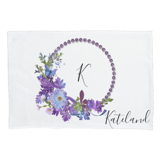 ピローケースパープルフローラ 枕カバー (正面)