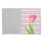 ピローケースピンクチューリップグレイストライプ 枕カバー (正面)