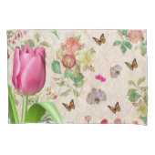 ピローケースピンクチューリップバタフライ 枕カバー (正面)