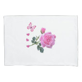 ピローケースピンクローズフローラ蝶ハート 枕カバー (正面)