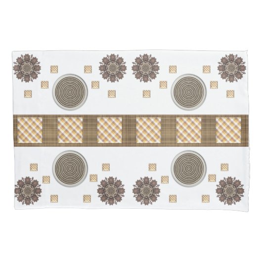 ピローケースブラウンフローラ四角形 枕カバー (正面)