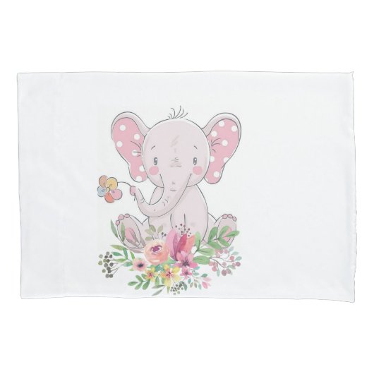 ピローケースホワイトピンクテディベアフローラ 枕カバー (正面)