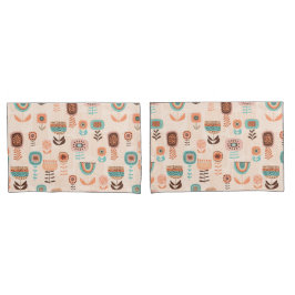 ピローケース – モダンフローラデザインベージュとブルー