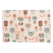 ピローケース – モダンフローラデザインベージュとブルー (正面左)