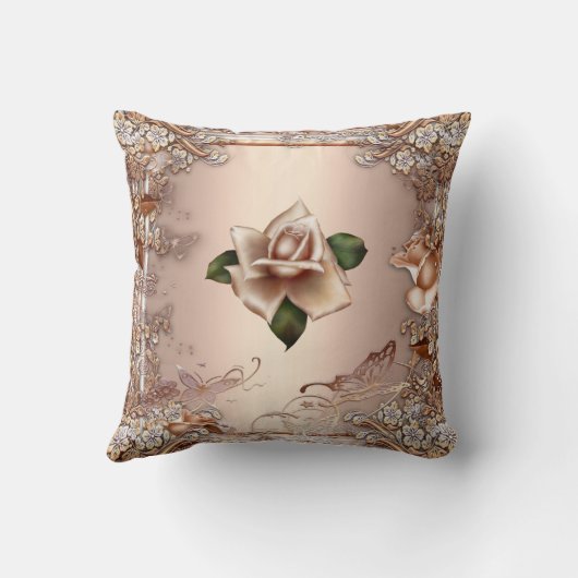 ピローバラベージュクリーム金ゴールドフローラ クッション (裏面)