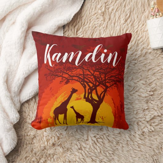 ピローパーソナライズされたアフリカンサファリキリン クッション (ブランケット)