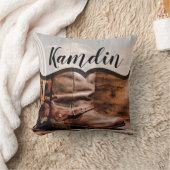 ピローパーソナライズされたカウボーイブーツバーンウッド素朴 クッション (ブランケット)