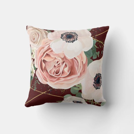 ピローパーソナライズされたジオメトリックガーデンワインブルゴーニュ クッション (裏面)