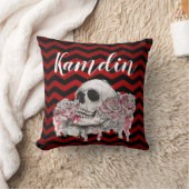 ピローパーソナライズされたスカルバラゴシックChevron赤 クッション (ブランケット)