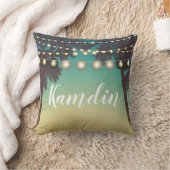 ピローパーソナライズされたビーチサンセットパームツリーストリング クッション (ブランケット)