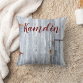 ピローパーソナライズされたホワイトウォッシュウッドバーンドドアカン クッション (ブランケット)