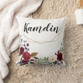 ピローパーソナライズされたホワイトローズ金ゴールドジオメトリックフロロ クッション (ブランケット)