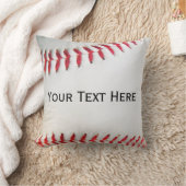 ピローパーソナライズされたホワイト野球赤ステッチ クッション (ブランケット)