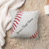 ピローパーソナライズされたホワイト野球赤ステッチ クッション (ブランケット)