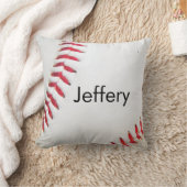 ピローパーソナライズされたホワイト野球赤ステッチ クッション (ブランケット)