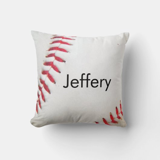 ピローパーソナライズされたホワイト野球赤ステッチ クッション (正面)