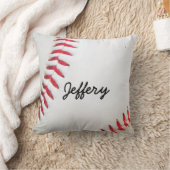 ピローパーソナライズされたホワイト野球赤ステッチ クッション (ブランケット)