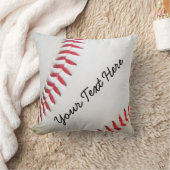 ピローパーソナライズされたホワイト野球赤ステッチ クッション (ブランケット)