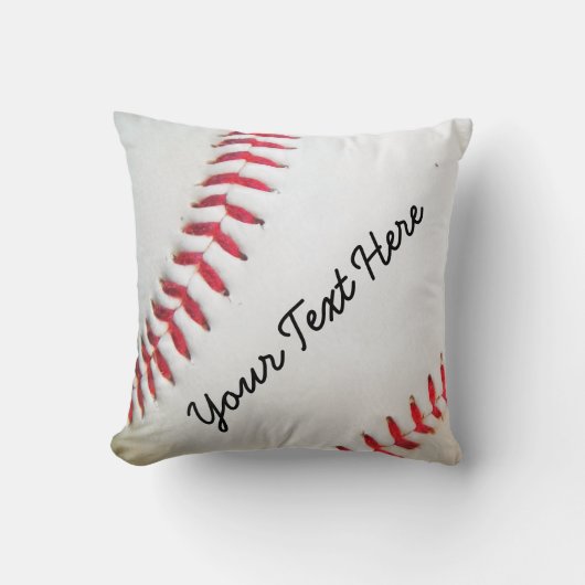 ピローパーソナライズされたホワイト野球赤ステッチ クッション (正面)