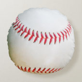 ピローパーソナライズされたホワイト野球赤ステッチ ラウンドクッション (正面)
