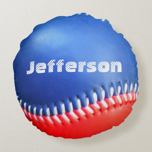 ピローパーソナライズされた赤白青野球 ラウンドクッション (裏面)