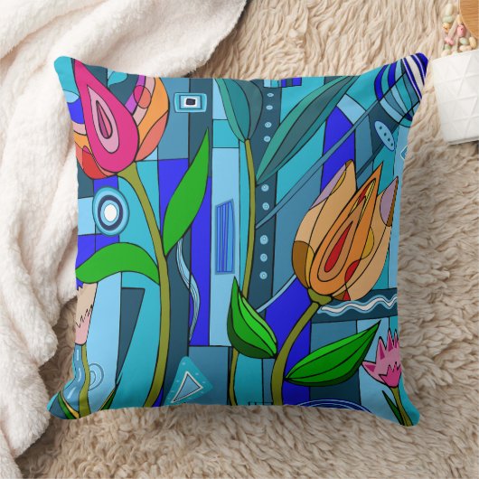 ピローフラワーアートモザイクホームデコモダンア クッション (ブランケット)