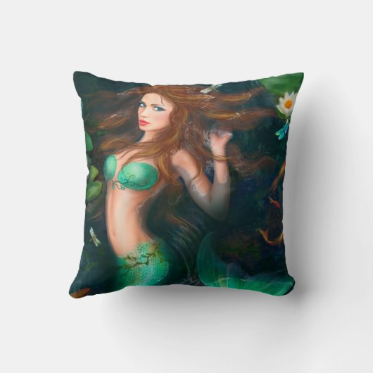 ピローライリと湖の美しいファンタジーマーメイド クッション (裏面)
