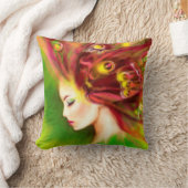 ピロー美しい春女性バタフライ。抽象芸術 クッション (ブランケット)