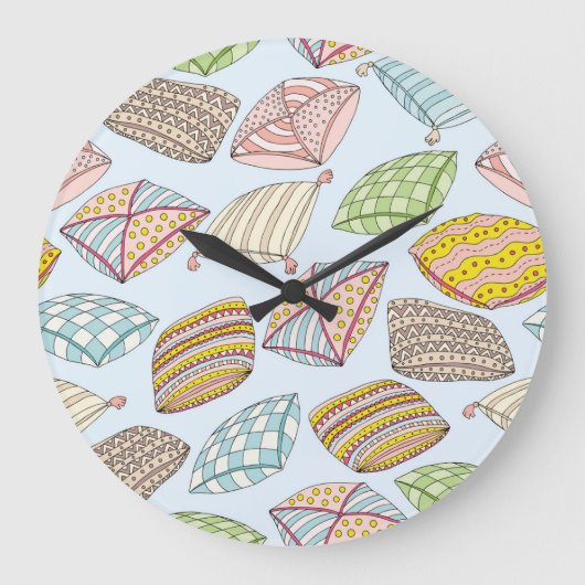 ピロー、カラフルヴィンテージシームレスなテクスチャ。 ラージ壁時計 (正面)