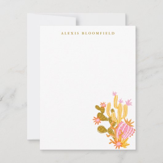 ピンお洒落クとオレンジのサボテン注パーソナライズされた記 ノートカード (正面)