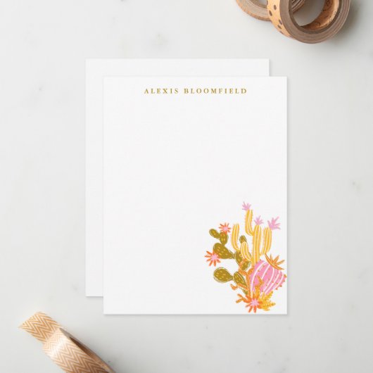 ピンお洒落クとオレンジのサボテン注パーソナライズされた記 ノートカード (正面/裏面インサイチュ)