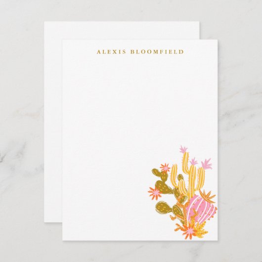 ピンお洒落クとオレンジのサボテン注パーソナライズされた記 ノートカード (正面/裏面)