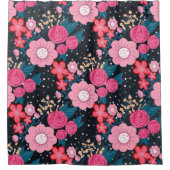 ピンかわいらしガーリークフローラシルバードットグレーデザイン シャワーカーテン (正面)