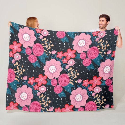 ピンかわいらしガーリークフローラシルバードットグレーデザイン フリースブランケット (インサイチュ)