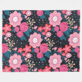 ピンかわいらしガーリークフローラシルバードットグレーデザイン フリースブランケット (正面(横))