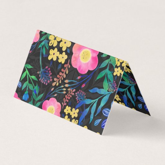 ピンかわいらしガーリークブルーフローラグレーデザイン 名刺 (裏面)