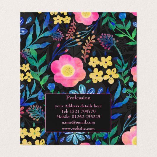 ピンかわいらしガーリークブルーフローラグレーデザイン 名刺 (内部フラット)