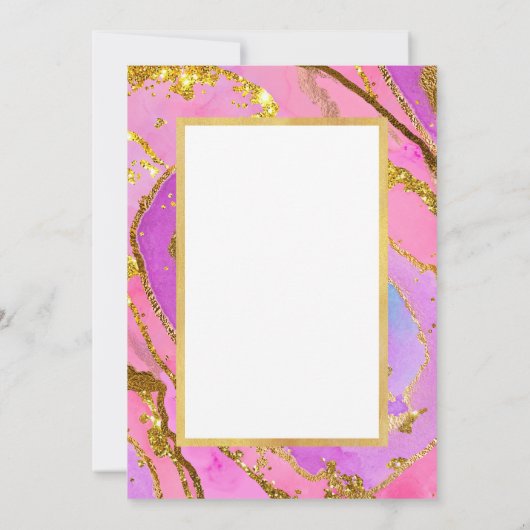 ピンかわいらしクと金ゴールド |ベビーシャワー 招待状 (裏面)