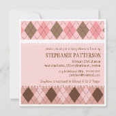 ピンかわいらしクの女のアーガイル柄の子の赤ちゃんシャワー 招待状 (裏面)