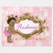 ピンかわいらしクアフリカプリンセスピンク&金ゴールド フリースブランケット (正面(横))