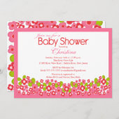 ピンかわいらしクフラワーズガールベビーシャワー招待状 招待状 (正面/裏面)
