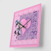 ピンかわいらしクフラワーフェアリーアクセサリ-名前を追加 スクエア壁時計 (傾斜)