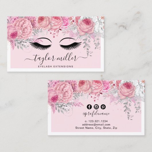ピンかわいらしクフローラまつげの延長 名刺 (正面/裏面)