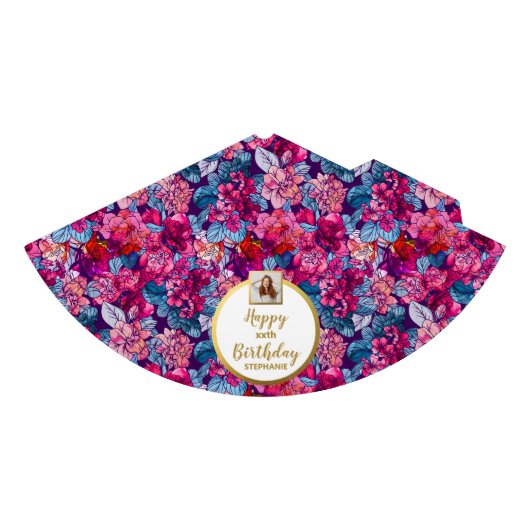 ピンかわいらしクフローラカスタムフォトハッピーバースデー パーティーハット (正面)