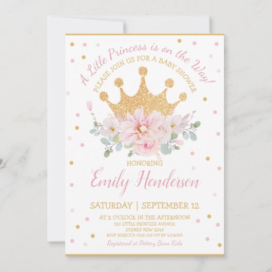 ピンかわいらしクフローラク王室のラウンプリンセス誕生日I 招待状 (正面)
